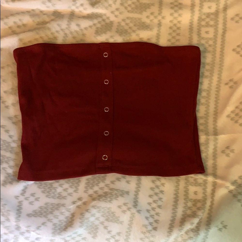 Shein red strapless cropped top